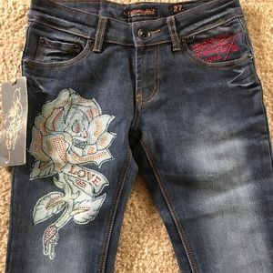 Ed Hardy sequin embellished skinny denim
